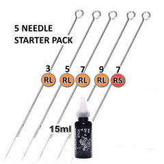 5 Pack Stick and Poke Tattoo Needles - 1 each of 3RL, 5RL, 7RL, 9RL and 7RS