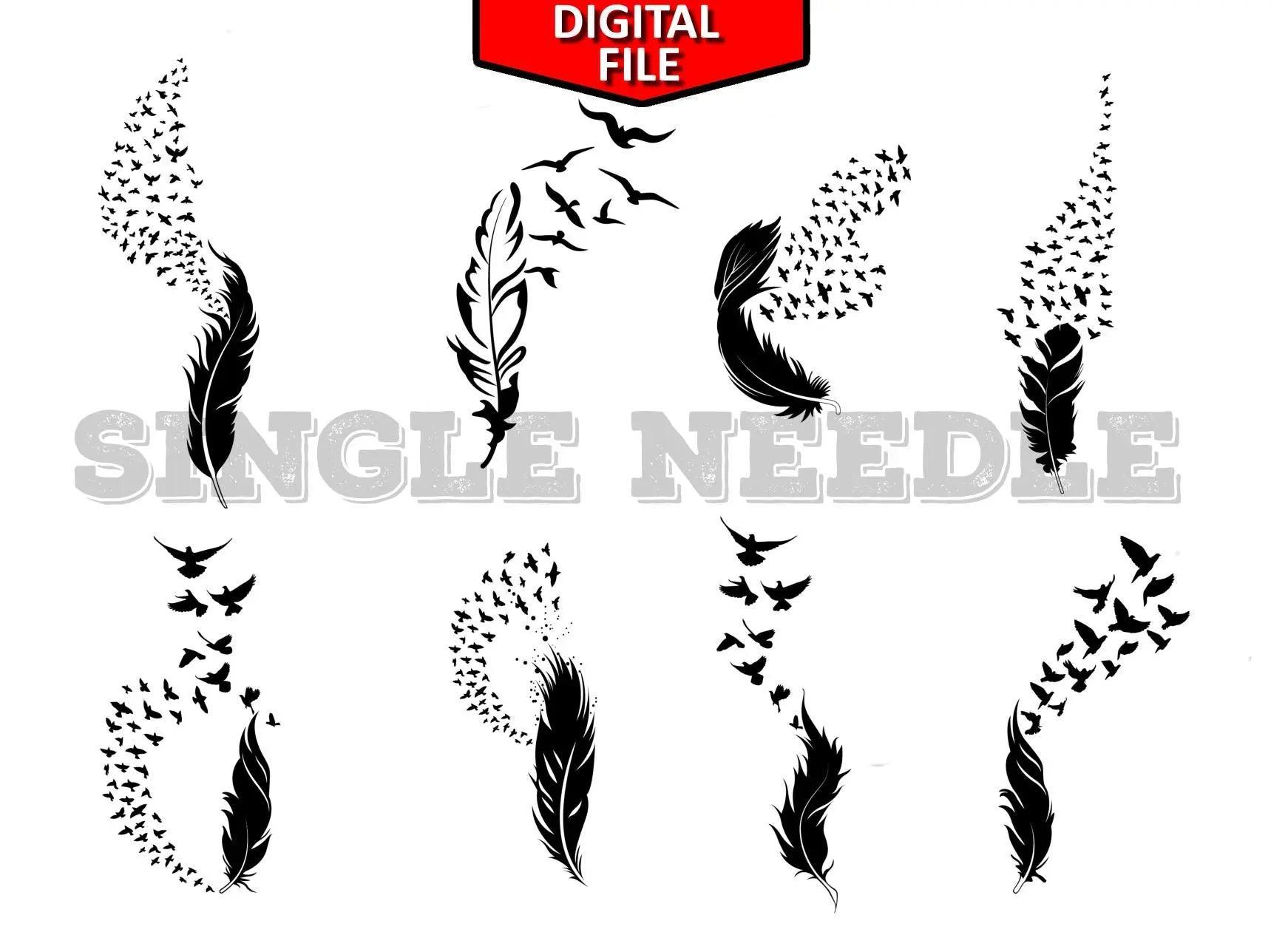 Birds Feather Tattoo Flash Sheet Stencil for Real Stick and Poke Tattoos | SINGLE NEEDLE bird-tattoo-designs-400-printable-designs-ideas-world-of-printables