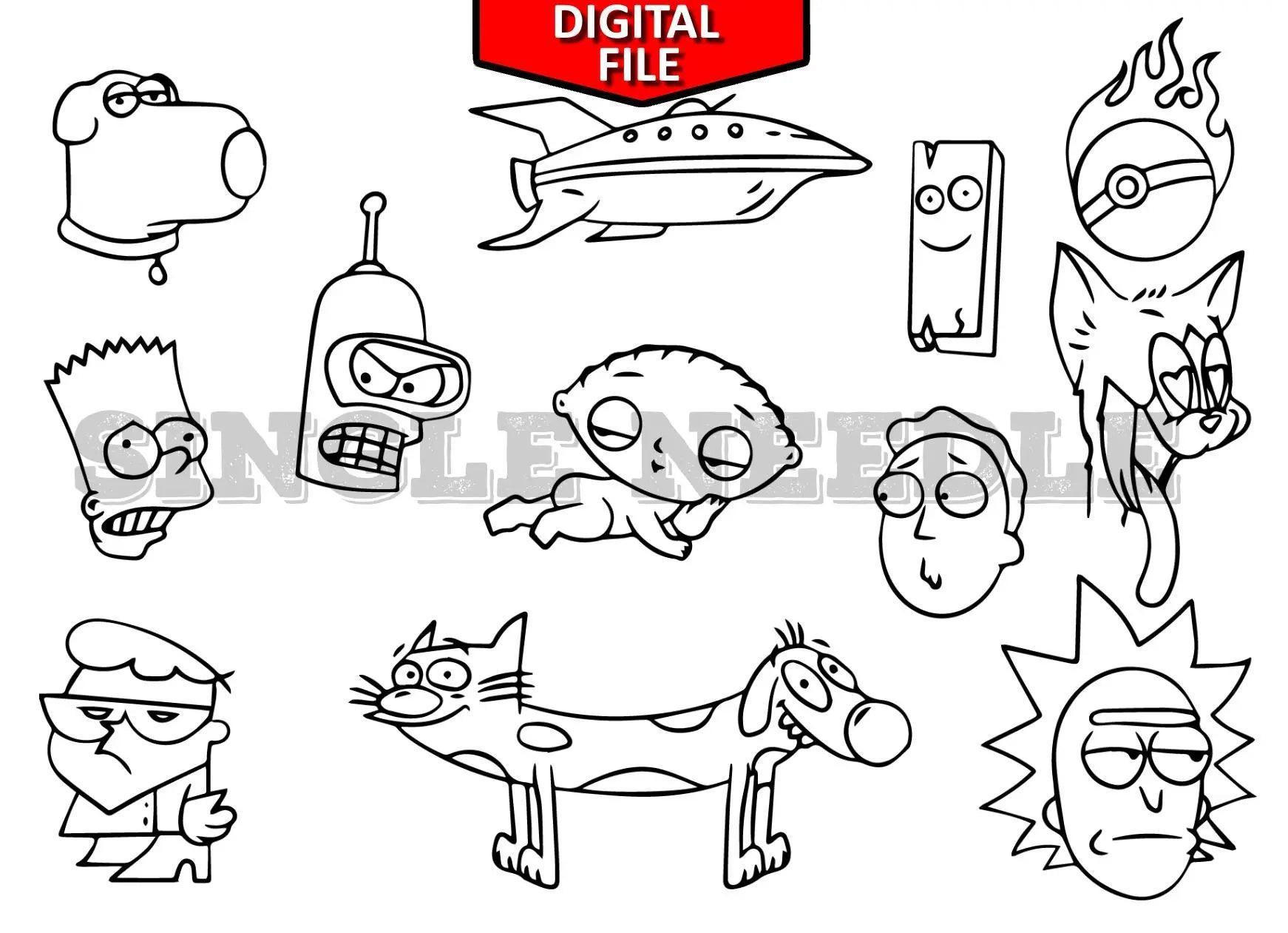 Cartoon Characters Tattoo Flash Sheet Stencil for Real Stick and Poke Tattoos | SINGLE NEEDLE cartoon-characters-tattoo-flash-sheet-stencil-for-real-stick-and-poke-tattoos-single-needle
