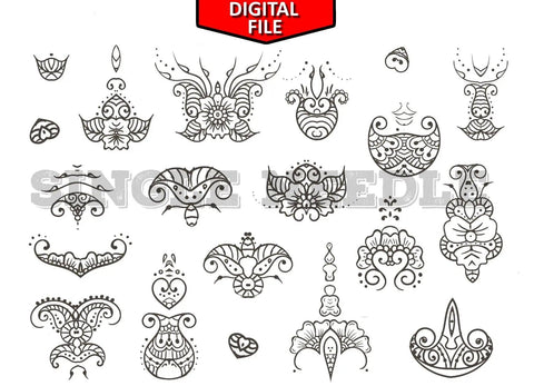 Henna Designs Tattoo Flash Sheet Stencil for Real Stick and Poke Tattoos - SINGLE NEEDLE