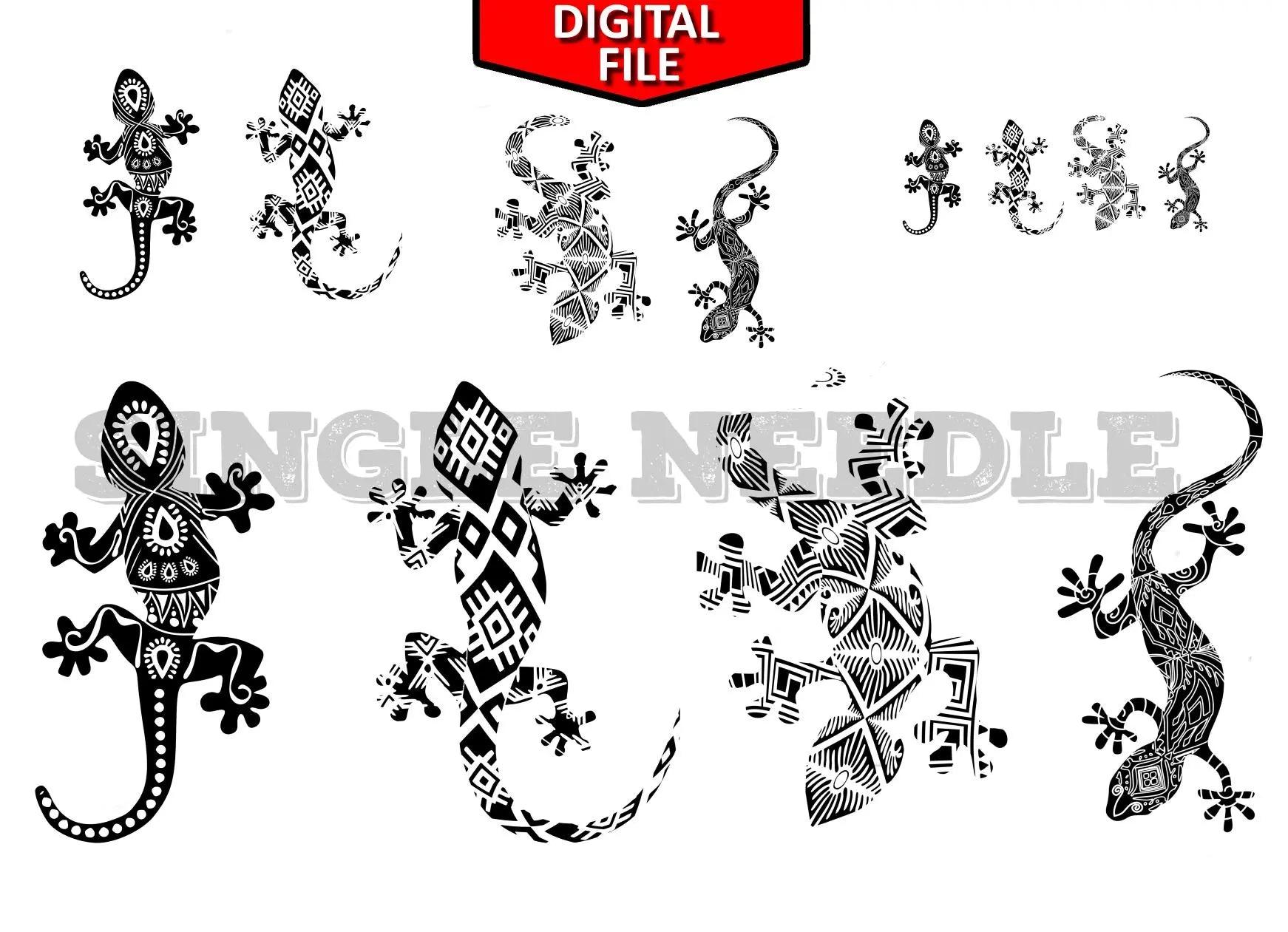 Tribal Gecko Lizards Hand Poke Flash Sheet & Stencil - SINGLE NEEDLE