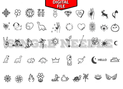 400 Mini Finger Toe Tattoo Flash Sheet Stencil for Real Stick and Poke Tattoos - SINGLE NEEDLE