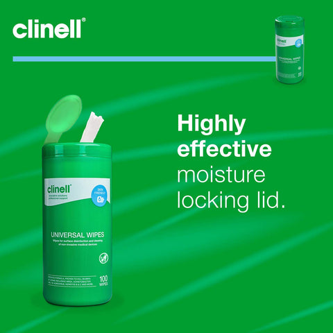 Clinell Universal Cleaning and Disinfectant Wipes for Surfaces - Tub of 100 Wipes - Multi Purpose Wipes, Kills 99.99% of Germs