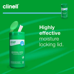 Clinell Universal Cleaning and Disinfectant Wipes for Surfaces - Tub of 100 Wipes - Multi Purpose Wipes, Kills 99.99% of Germs