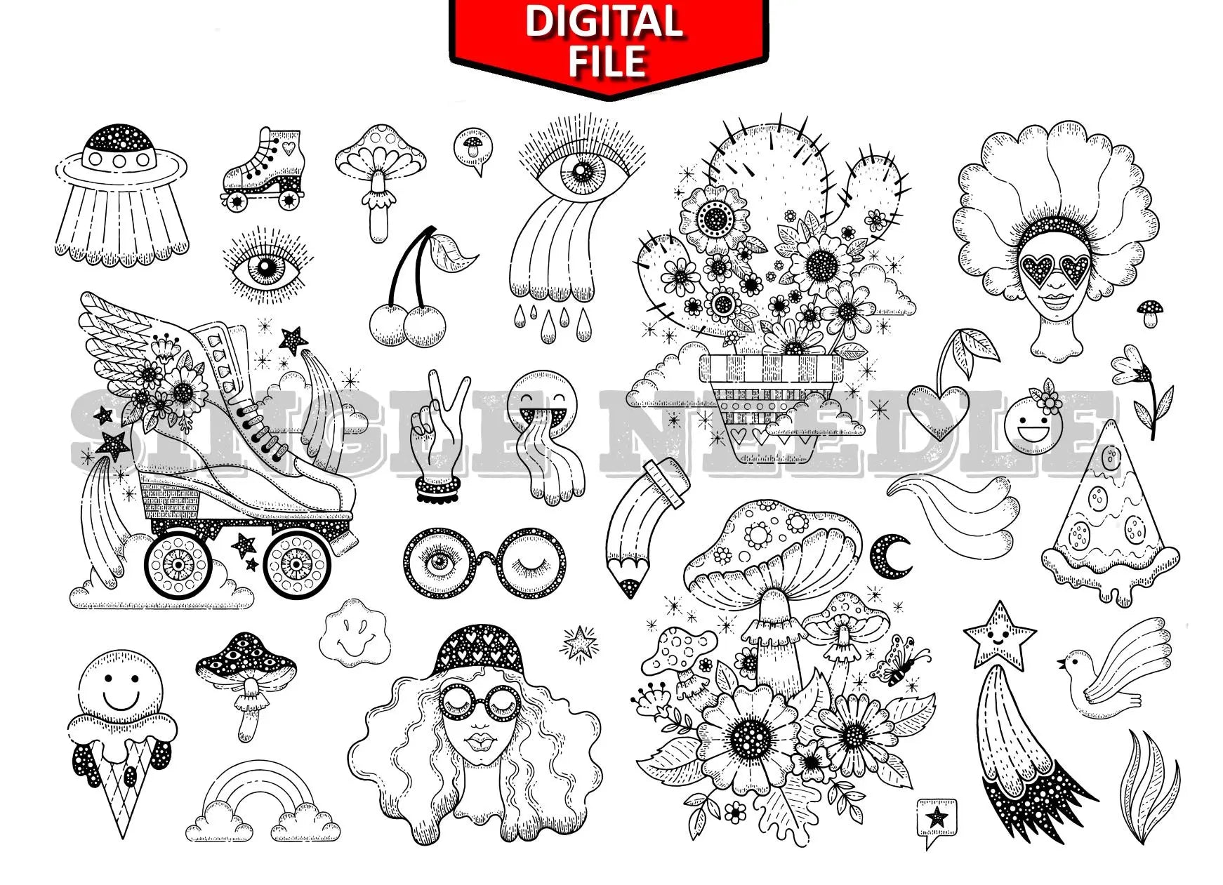 Festival Music Tattoo Flash Sheet Stencil for Real Stick and Poke Tattoos - SINGLE NEEDLE