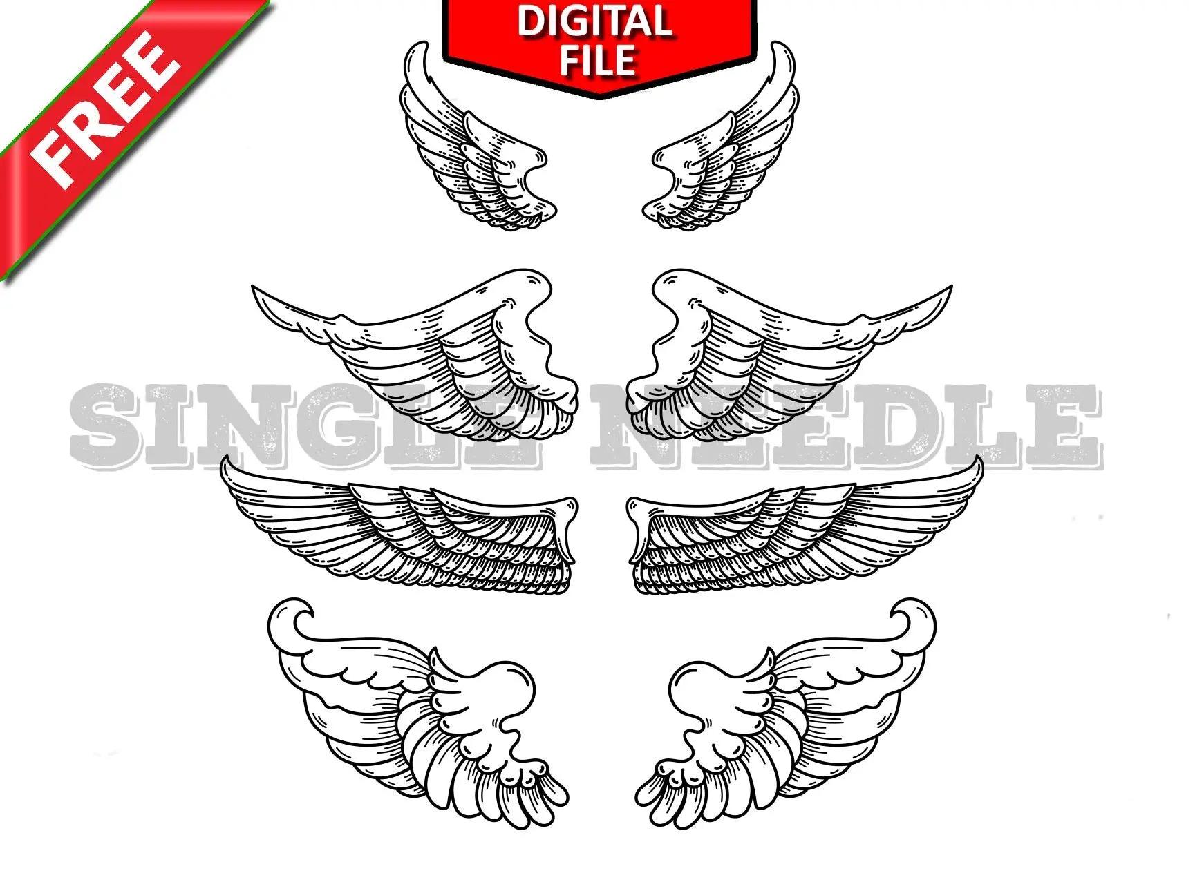 Angel Wings 2 Tattoo Flash Sheet Stencil for Real Stick and Poke Tattoos - FREE DOWNLOAD - SINGLE NEEDLE