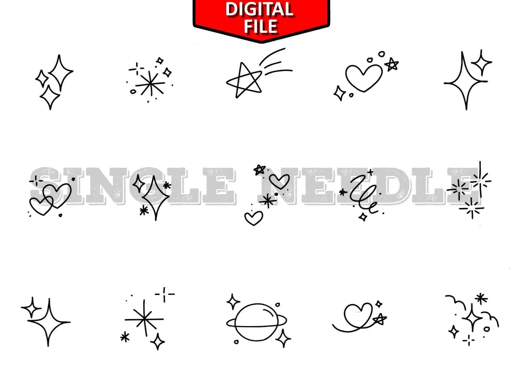 Cute Doodles Tattoo Flash Sheet Stencil for Real Stick and Poke Tattoos