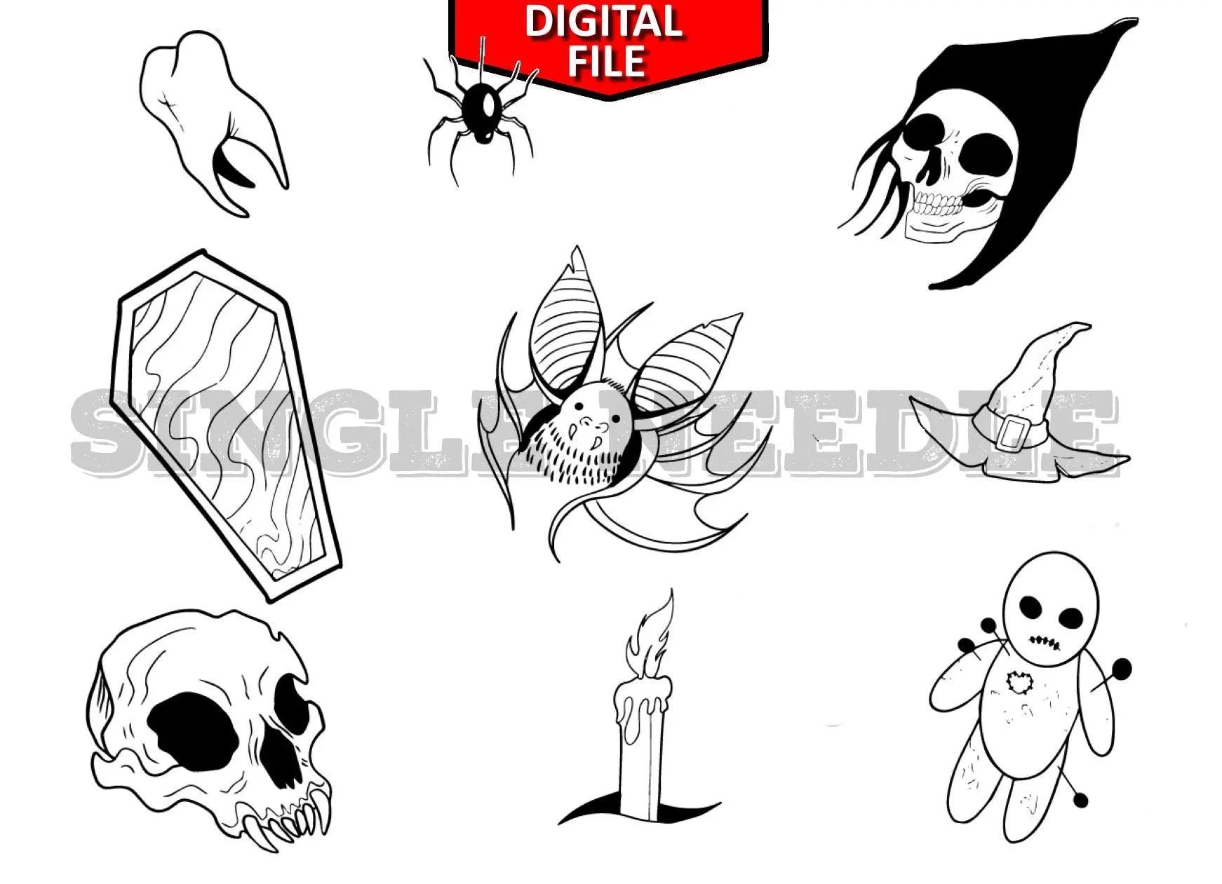 Death Tattoo Flash Sheet Stencil for Real Stick and Poke Tattoos ...