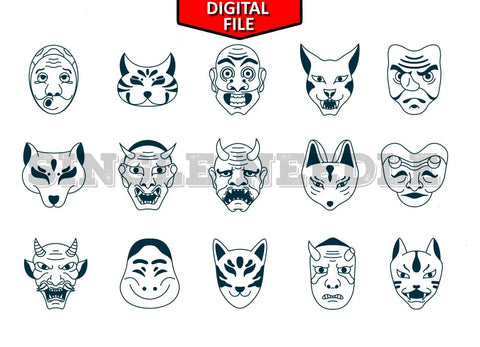Masks Tattoo Flash Sheet Stencil for Real Stick and Poke Tattoos - SINGLE NEEDLE