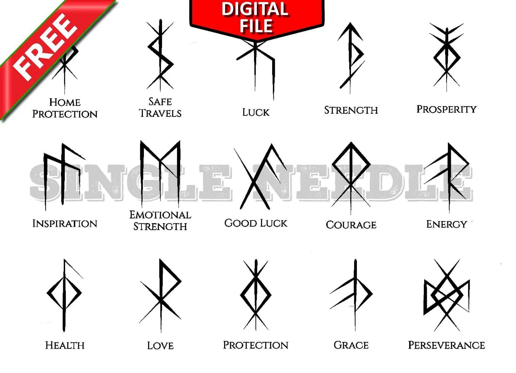 Norse Viking Runes Tattoo Flash Sheet Stencil for Real Stick and Poke