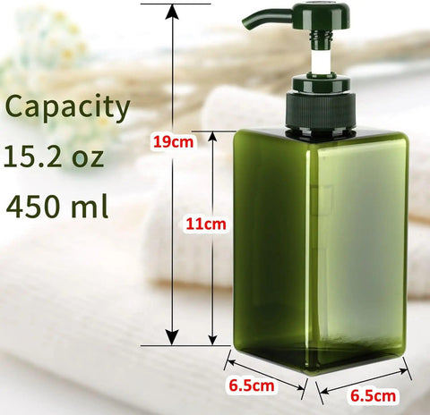 Soap Pump Bottle  - 450ml (15.2oz)  - Green Square Plastic - SINGLE NEEDLE