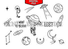 Space Images Tattoo Flash Sheet Stencil for Real Stick and Poke Tattoos - SINGLE NEEDLE